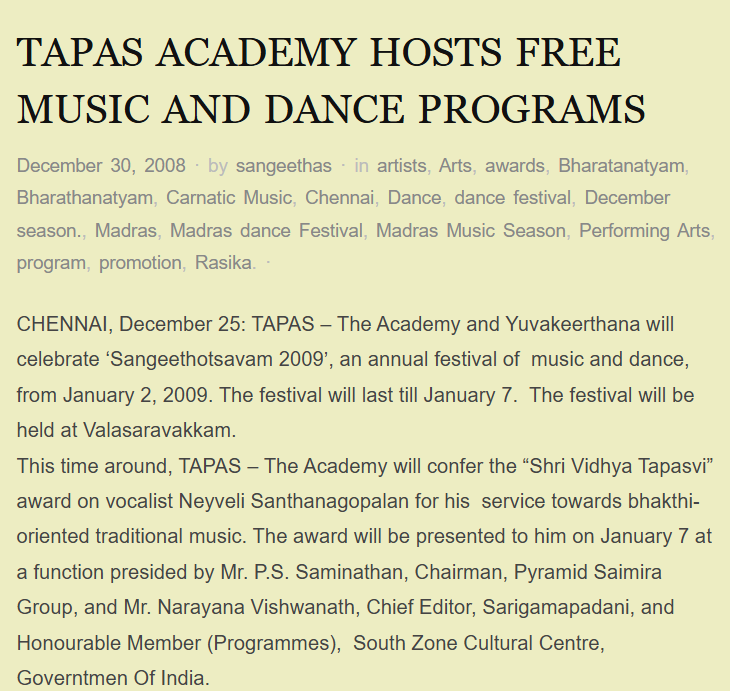 Sangeetha Wordpress — Tapas Academy Programs